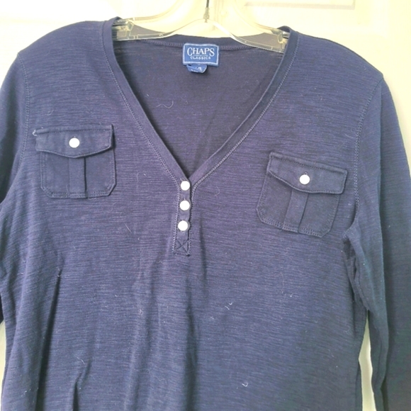 Chaps Classics Women's 3/4 Sleeve Cotton Top with Pockets Size L - Picture 3 of 11